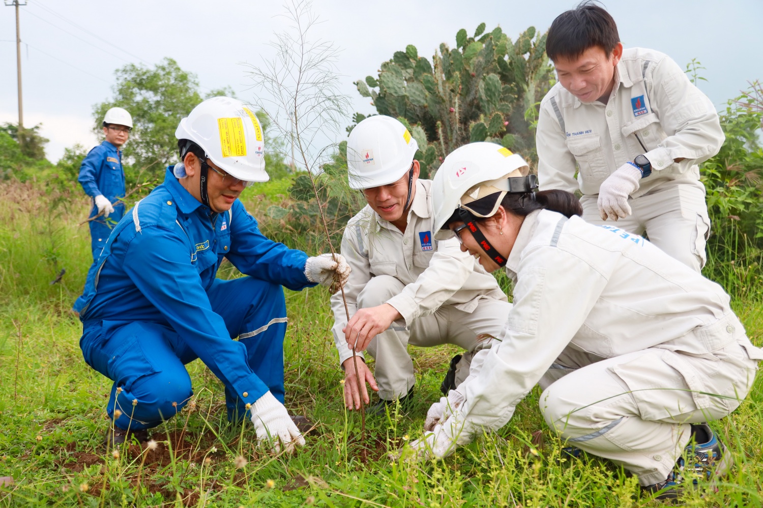 Chị Giang và các đồng nghiệp cùng nhau trồng cây, phủ xanh NMLD Dung Quất. Chị Giang và các đồng nghiệp cùng nhau trồng cây, phủ xanh NMLD Dung Quất.