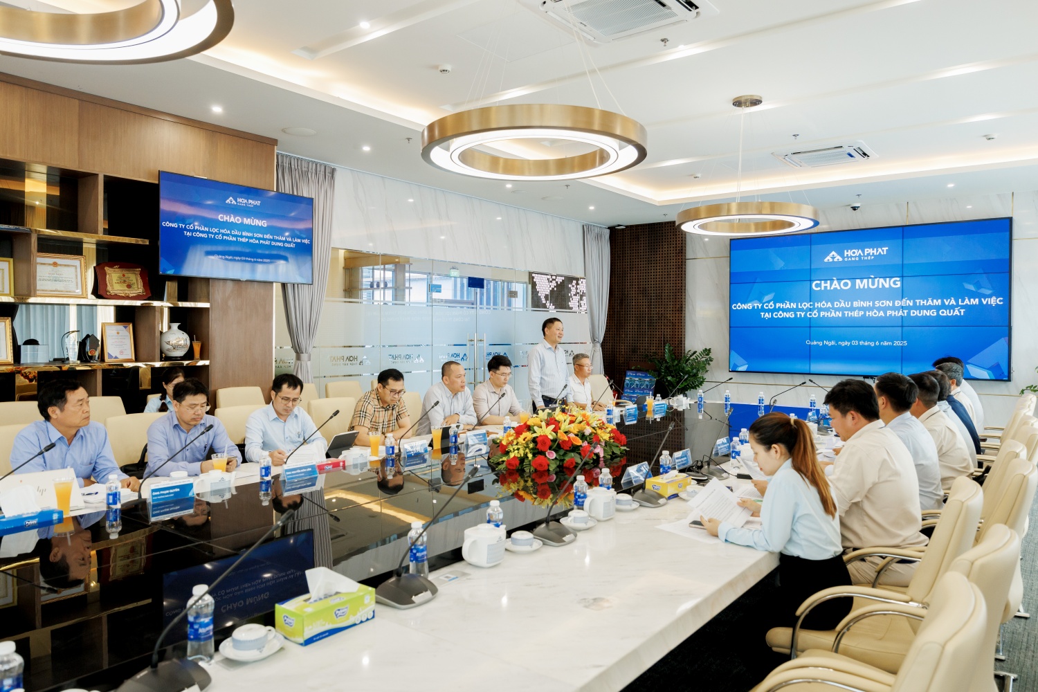 Ông Bùi Ngọc Dương - Chủ tịch HĐQT BSR phát biểu: Hợp tác giữa BSR và Hòa Phát Dung Quất không chỉ dừng ở trao đổi thương mại, mà phải tiến tới hình thành các chuỗi giá trị liên kết về công nghiệp, năng lượng và logistics.