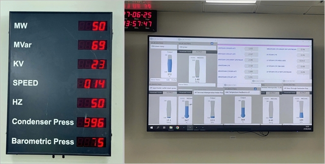 Technical indicator board after Nhơn Trạch 4 Power Plant was synchronised with the national grid. — Photo courtesy of Petrovietnam