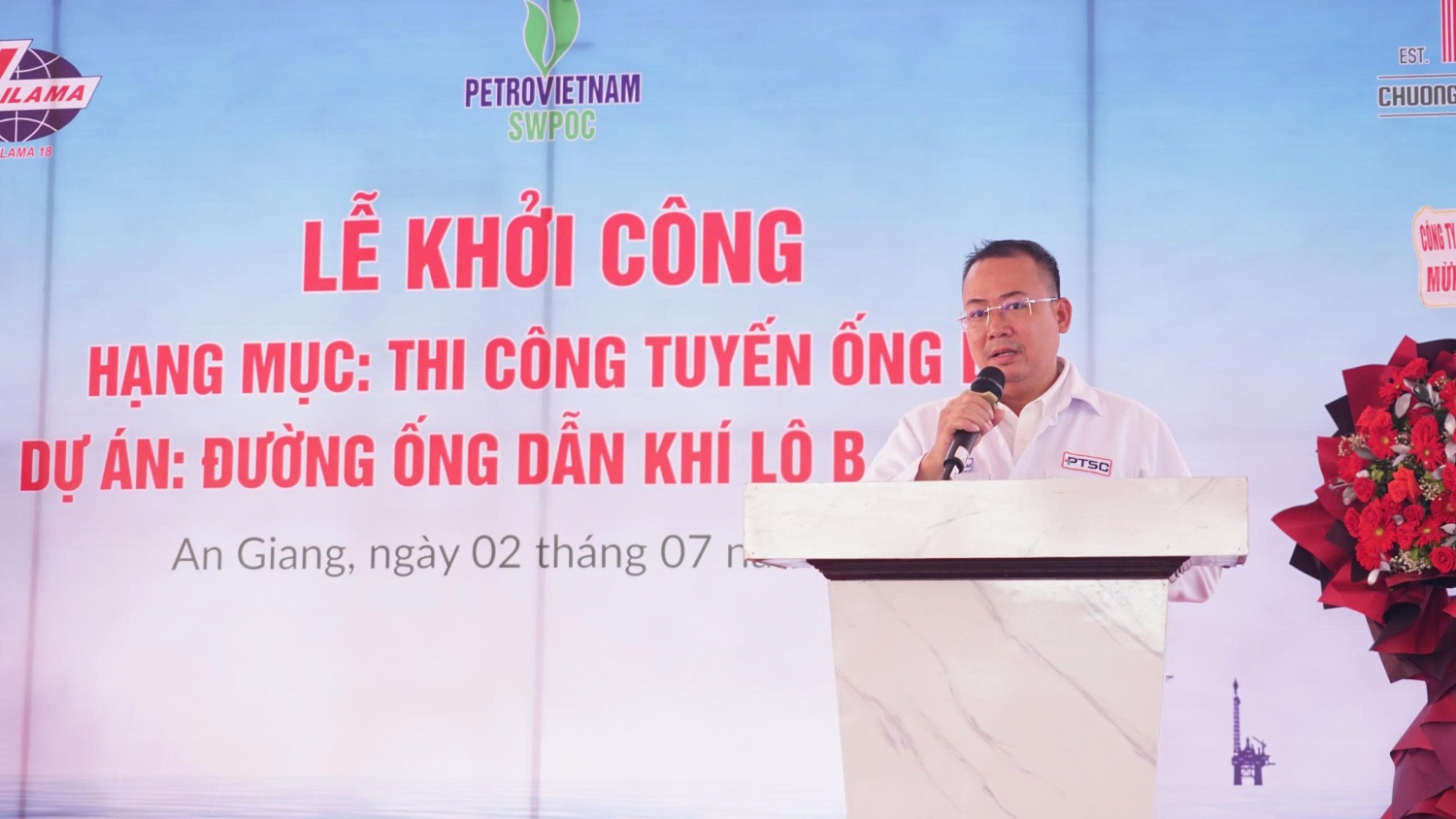 Ông Trần Hoài Nam - Phó Tổng Giám đốc PTSC cam kết cùng các đối tác trong Liên danh triển khai dự án đảm bảo chất lượng, tiến độ và an toàn tuyệt đối, góp phần hiện thực hóa thành công Chuỗi dự án khí - điện Lô B.