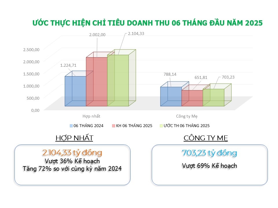 Biểu đồ doanh thu PVChem 6 tháng đầu năm 2025.