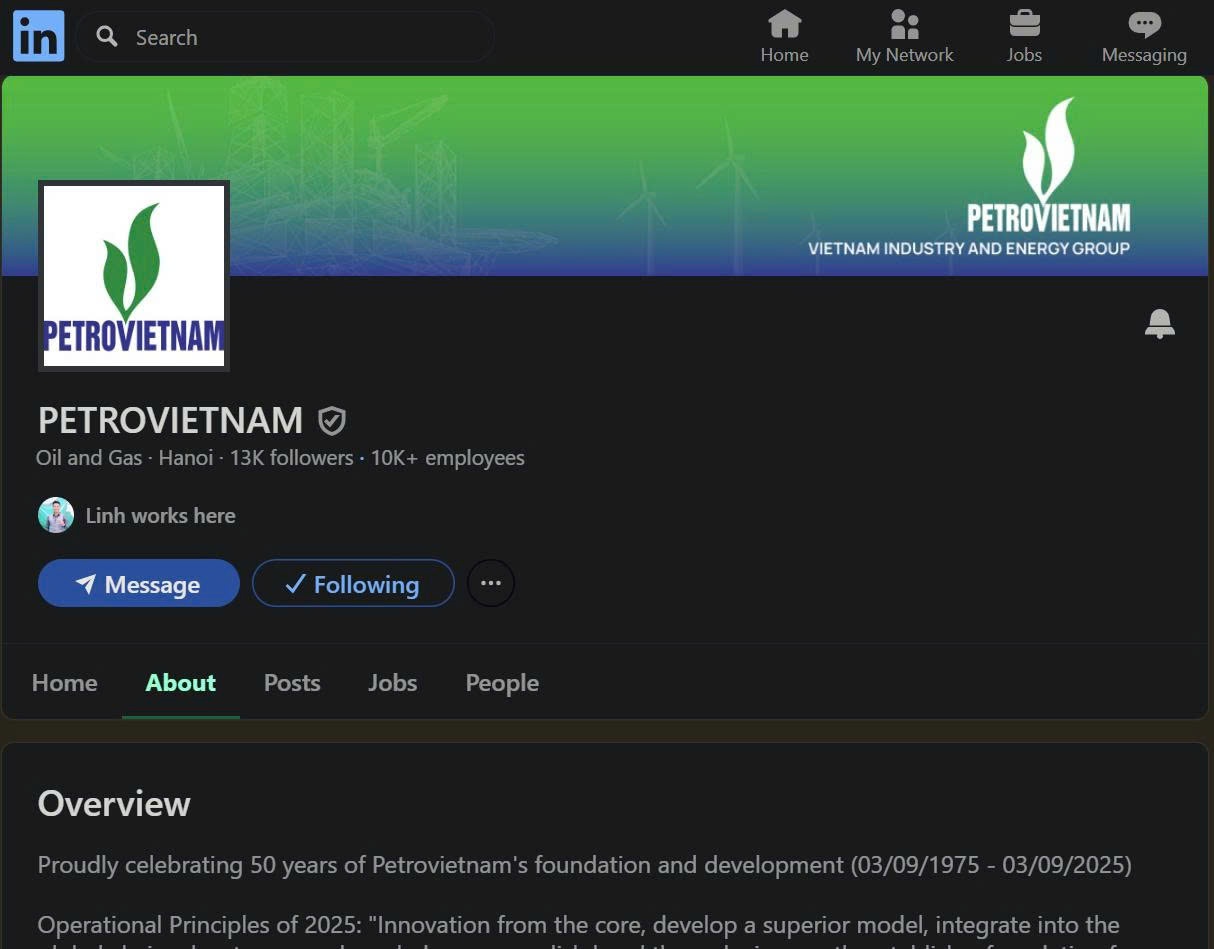 Kênh LinkedIn của Petrovietnam