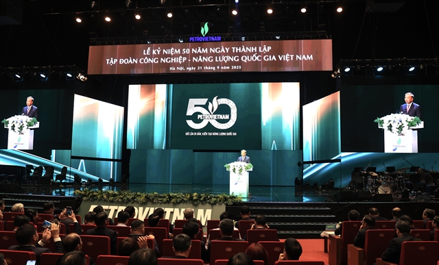 Party General Secretary Tô Lâm addresses the ceremony commemorating the 50th founding anniversary of the Việt Nam National Industry - Energy Group (Petrovietnam) on Sunday. — VNA/VNS Photo Quốc Khánh