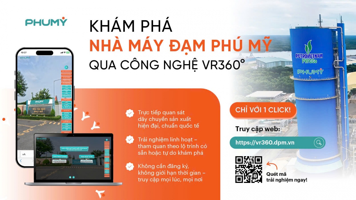 Chỉ với một click dễ dàng khám phá Tổ hợp Nhà máy đạm Phú Mỹ theo cách trực quan, sinh động.
