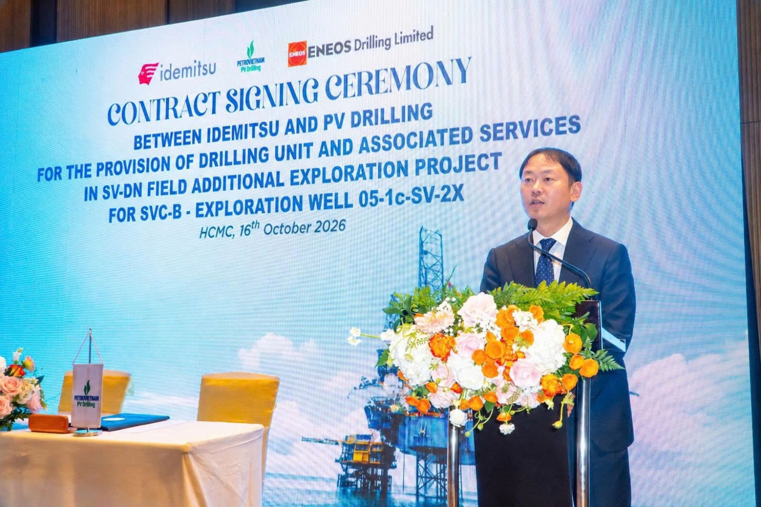 Ông Yosuke Shimizu - Tổng Giám đốc Idemitsu Gas Production (Vietnam) phát biểu tại lễ ký hợp đồng.